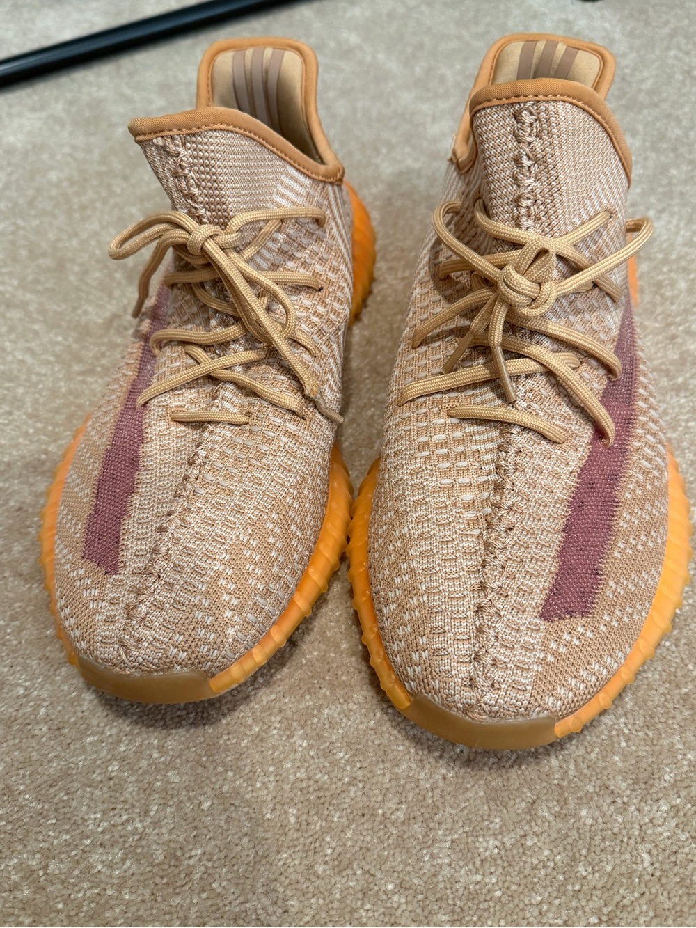 adidas Men’s Knit Sneaker — Tan with mauve Accent orange bottoms